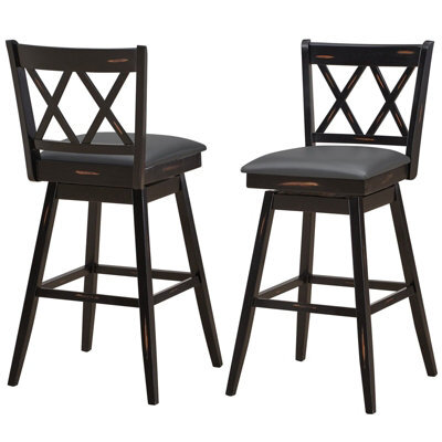 Gainoom Set Of 2 Black Bar Stools Counter Height Chair Pub Swiveling Upholstered Seat 29Inch - image 1