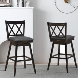 Gainoom Set Of 2 Black Bar Stools Counter Height Chair Pub Swiveling Upholstered Seat 29Inch - thumbnail 3