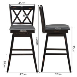 Gainoom Set Of 2 Black Bar Stools Counter Height Chair Pub Swiveling Upholstered Seat 29Inch - thumbnail 2