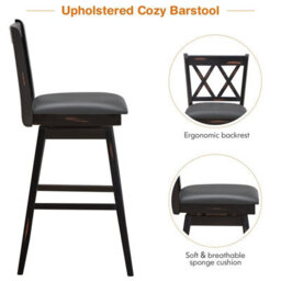 Gainoom Set Of 2 Black Bar Stools Counter Height Chair Pub Swiveling Upholstered Seat 29Inch - thumbnail 7