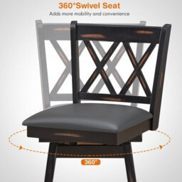 Gainoom Set Of 2 Black Bar Stools Counter Height Chair Pub Swiveling Upholstered Seat 29Inch - thumbnail 6