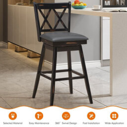 Gainoom Set Of 2 Black Bar Stools Counter Height Chair Pub Swiveling Upholstered Seat 29Inch - thumbnail 5