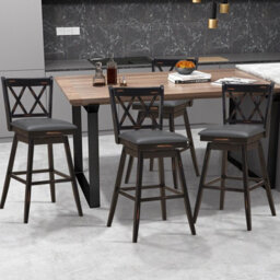 Gainoom Set Of 2 Black Bar Stools Counter Height Chair Pub Swiveling Upholstered Seat 29Inch - thumbnail 4