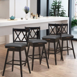Gainoom Set Of 2 Black Bar Stools Counter Height Chair Pub Swiveling Upholstered Seat 29Inch - thumbnail 9