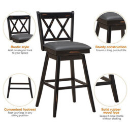 Gainoom Set Of 2 Black Bar Stools Counter Height Chair Pub Swiveling Upholstered Seat 29Inch - thumbnail 8