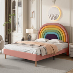 Btm Upholstered Bed 135X190 Slatted Frame Headboard Height Adjustable Velvet Pink - thumbnail 2