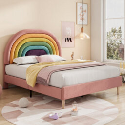 Btm Upholstered Bed 135X190 Slatted Frame Headboard Height Adjustable Velvet Pink - thumbnail 1