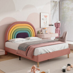 Btm Upholstered Bed 135X190 Slatted Frame Headboard Height Adjustable Velvet Pink - thumbnail 4