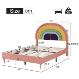 Btm Upholstered Bed 135X190 Slatted Frame Headboard Height Adjustable Velvet Pink - thumbnail 8