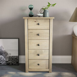 5 Drawer Narrow Chest Panama Drawer Chest Solid Pine Natural Wax Wood Bedroom Storage Furniture Unit - thumbnail 4