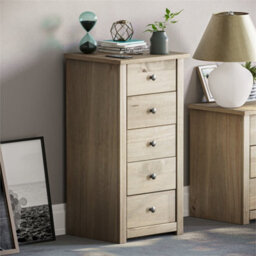 5 Drawer Narrow Chest Panama Drawer Chest Solid Pine Natural Wax Wood Bedroom Storage Furniture Unit - thumbnail 5