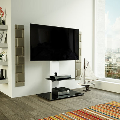 "Avf Lesina 70Cm Pedestal Tv Stand, For Tvs 32-65"" - Satin White And Black Glass" - image 1