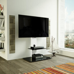 "Avf Lesina 70Cm Pedestal Tv Stand, For Tvs 32-65"" - Satin White And Black Glass"