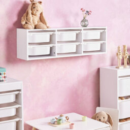 Wyld And Coco Brightnest Wall Shelf With 6 Storage Boxes, White - Space-Saving Wall-Mounted Storage For Nursery And Bedroom - thumbnail 2