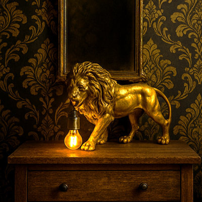 Madison & Mayfair Majestic Antique Gold Lion Table Lamp - image 1