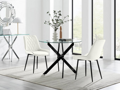 Furniturebox Uk Novara 100Cm Round Black Leg Dining Table & 2 Cream Pesaro Black Leg Chairs - image 1