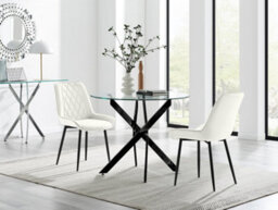 Furniturebox Uk Novara 100Cm Round Black Leg Dining Table & 2 Cream Pesaro Black Leg Chairs