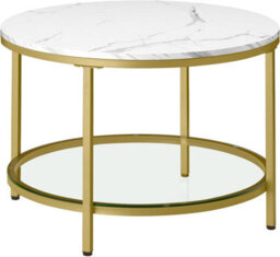Songmics Vasagle Coffee Table, Living Room Table, Sofa Cocktail Table, Glass Storage Shelf, Round, Modern, Marble White & Pale Gold - thumbnail 6