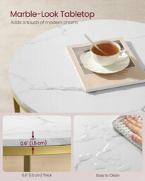 Songmics Vasagle Coffee Table, Living Room Table, Sofa Cocktail Table, Glass Storage Shelf, Round, Modern, Marble White & Pale Gold - thumbnail 4