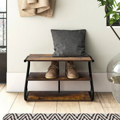 Living And Home 3 Tier Rustic Brown S Frame Wooden Shoe Storage Rack Organiser Shelf 60Cm (W) X 35Cm (D) X 40Cm (H) - image 1