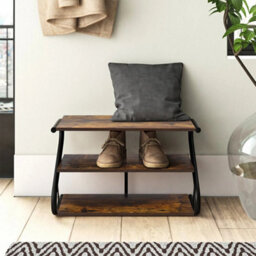 Living And Home 3 Tier Rustic Brown S Frame Wooden Shoe Storage Rack Organiser Shelf 60Cm (W) X 35Cm (D) X 40Cm (H) - thumbnail 1