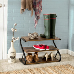 Living And Home 3 Tier Rustic Brown S Frame Wooden Shoe Storage Rack Organiser Shelf 60Cm (W) X 35Cm (D) X 40Cm (H) - thumbnail 2