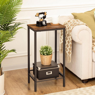 Tall Side Table, Industrial Telephone Table, Narrow Bedside Table With Adjustable Mesh Shelf, 2-Tier Small Coffee Table For Hallwa - image 1