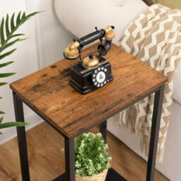 HOOBRO Tall Side Table, Industrial Telephone Table, Narrow Bedside Table With Adjustable Mesh Shelf, 2-Tier Small Coffee Table For Hallwa - thumbnail 5