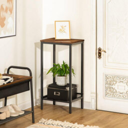 HOOBRO Tall Side Table, Industrial Telephone Table, Narrow Bedside Table With Adjustable Mesh Shelf, 2-Tier Small Coffee Table For Hallwa - thumbnail 3