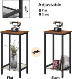 HOOBRO Tall Side Table, Industrial Telephone Table, Narrow Bedside Table With Adjustable Mesh Shelf, 2-Tier Small Coffee Table For Hallwa - thumbnail 6
