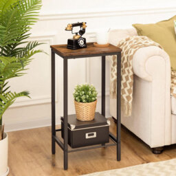 HOOBRO Tall Side Table, Industrial Telephone Table, Narrow Bedside Table With Adjustable Mesh Shelf, 2-Tier Small Coffee Table For Hallwa - thumbnail 1