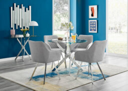 Furniturebox Uk Novara Chrome Metal Round Glass Dining Table And 4 Light Grey Falun Silver Leg Chairs - thumbnail 1