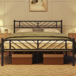 Yaheetech Black 4Ft6 Double Metal Bed Frame With Arrow Design Headboard And Footboard - thumbnail 3