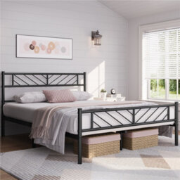 Yaheetech Black 4Ft6 Double Metal Bed Frame With Arrow Design Headboard And Footboard - thumbnail 1