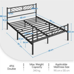 Yaheetech Black 4Ft6 Double Metal Bed Frame With Arrow Design Headboard And Footboard - thumbnail 4