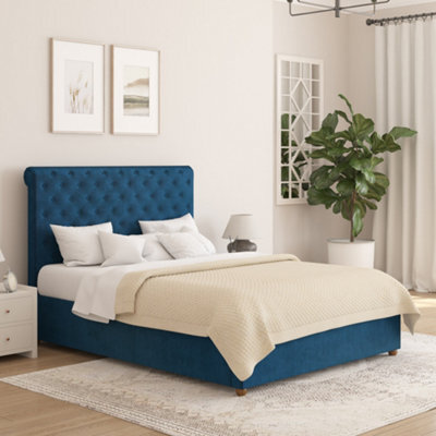 Aspire Taylor Ottoman Bed Frame, Plush Velvet Navy, Superking - image 1
