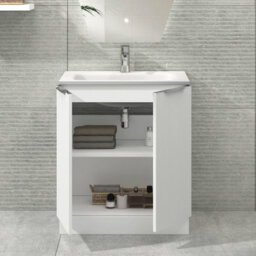 Royal Bathrooms Evora 700mm Matt White Fluted Floor Standing Bathroom Vanity Unit 2 Door Cabinet Storage With Stone Basin Sink - 1 Tap Hole - thumbnail 3