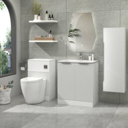 Royal Bathrooms Evora 700mm Matt White Fluted Floor Standing Bathroom Vanity Unit 2 Door Cabinet Storage With Stone Basin Sink - 1 Tap Hole - thumbnail 2