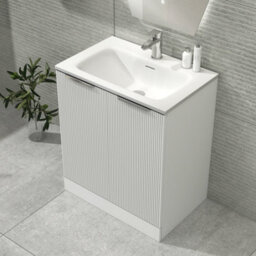 Royal Bathrooms Evora 700mm Matt White Fluted Floor Standing Bathroom Vanity Unit 2 Door Cabinet Storage With Stone Basin Sink - 1 Tap Hole - thumbnail 4