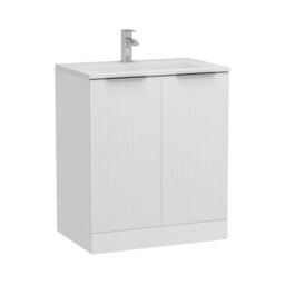 Royal Bathrooms Evora 700mm Matt White Fluted Floor Standing Bathroom Vanity Unit 2 Door Cabinet Storage With Stone Basin Sink - 1 Tap Hole - thumbnail 6