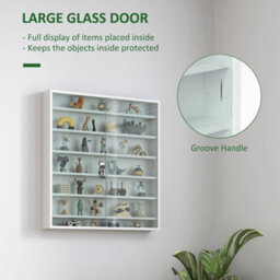 Homcom 7-Tier Wall Display Cabinet W/ Shelves Glass Doors, White - thumbnail 5