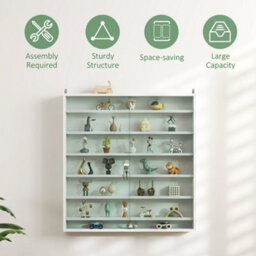 Homcom 7-Tier Wall Display Cabinet W/ Shelves Glass Doors, White - thumbnail 6