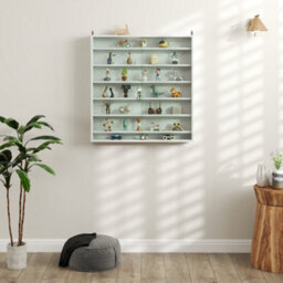 Homcom 7-Tier Wall Display Cabinet W/ Shelves Glass Doors, White - thumbnail 9