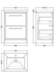 Hudson Reed Lille Floor Standing 2 Drawer Vanity Unit With 1 Tap Hole Basin, Graphite Woodgrain, 845 X 613 mm - thumbnail 3