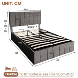 Abrihome 4Ft6 Grey Velvet Ottoman Storage Bed - Hydraulic Lift, Tufted Headboard, Metal-Wood Frame, No Mattress - thumbnail 3