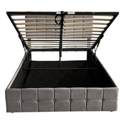 Abrihome 4Ft6 Grey Velvet Ottoman Storage Bed - Hydraulic Lift, Tufted Headboard, Metal-Wood Frame, No Mattress - thumbnail 8