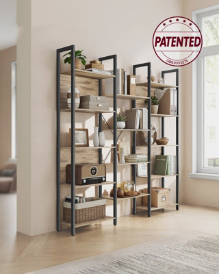 LEDREM Bookcase, Bookshelf With 14 Shelves, Metal Frame, Shelf Unit For Living Room, Home Office,camel Brown And Ink Black - image 1