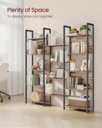 LEDREM Bookcase, Bookshelf With 14 Shelves, Metal Frame, Shelf Unit For Living Room, Home Office,camel Brown And Ink Black - thumbnail 4