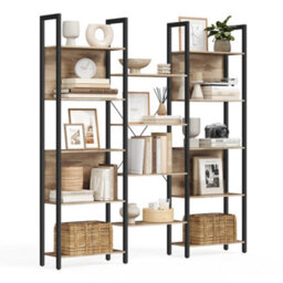 LEDREM Bookcase, Bookshelf With 14 Shelves, Metal Frame, Shelf Unit For Living Room, Home Office,camel Brown And Ink Black - thumbnail 3