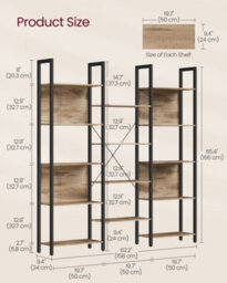 LEDREM Bookcase, Bookshelf With 14 Shelves, Metal Frame, Shelf Unit For Living Room, Home Office,camel Brown And Ink Black - thumbnail 8